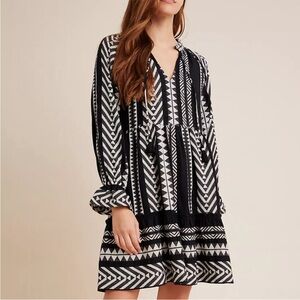 Anthropologie Maeve Dominique Embroidered Boho Tunic Dress Small Tassel Hippie